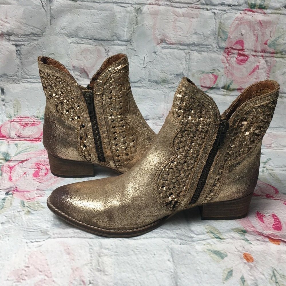 Anthropologie Seychelles Women Sz 8.5 Gold Woven S - Picture 2 of 11